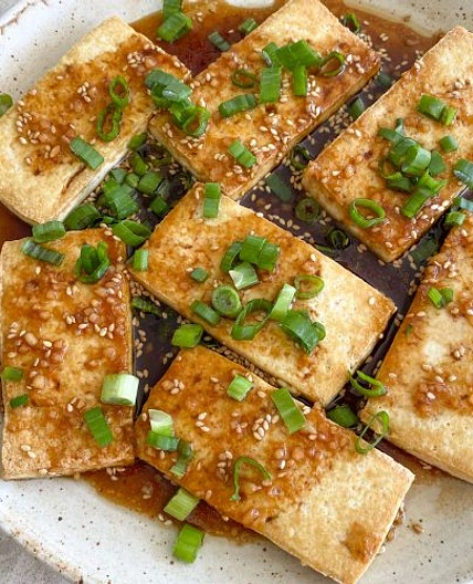 Pan Fried Tofu with Ginger Soy Dressing