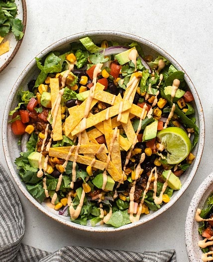 Vegan Taco Salad with Baked Tortilla Strips