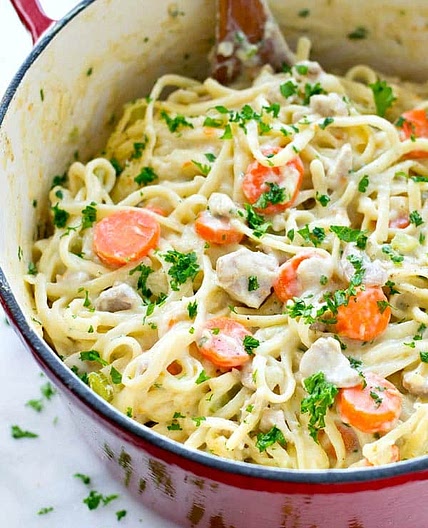 One-Pot Chicken Pot Pie Fettuccine