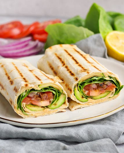 Grilled Zucchini & Veggie Wraps with Garlic Hummus