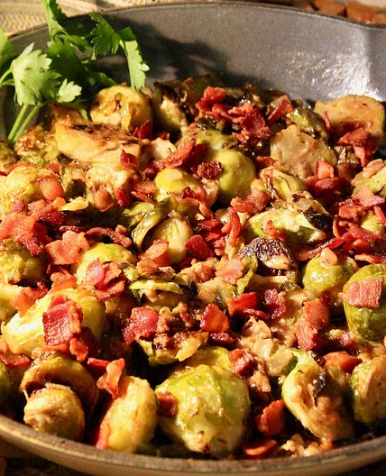 Cheesy Brussels Sprouts with Bacon