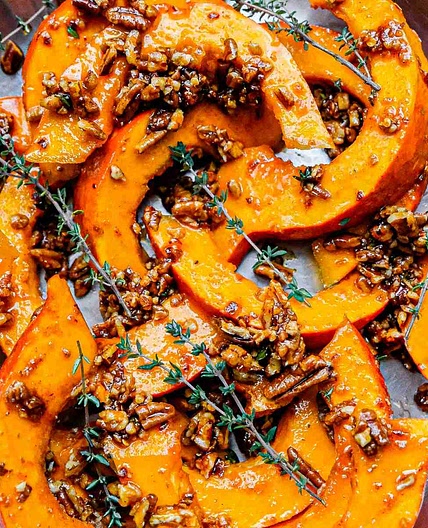 Roasted Red Kuri Squash with Pecans, Honey & Thyme