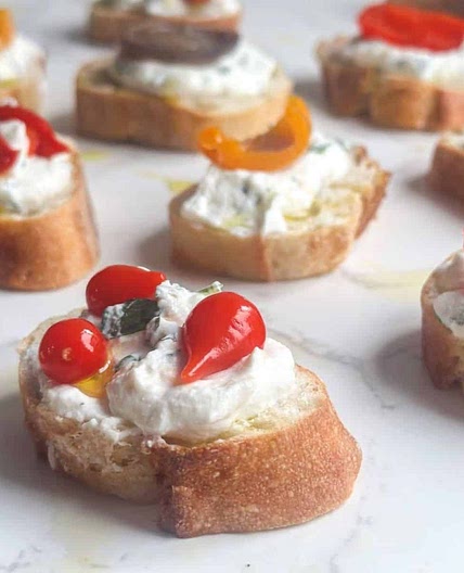 Whipped Ricotta Crostini with Antipasto Toppings