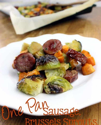 One Pan Sausage, Brussels Sprouts & Sweet Potato