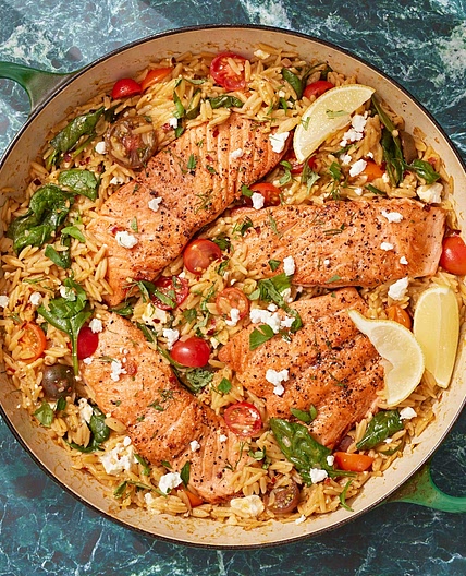 One-Pan Salmon and Orzo