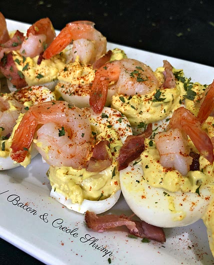 Deviled Eggs With Bacon And Creole Shrimp