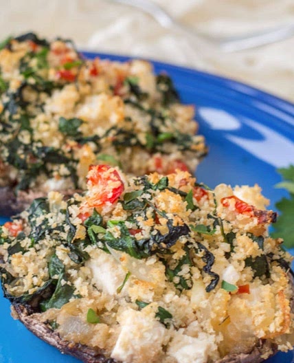 Greek-Style Vegan Stuffed Mushrooms {dairy free}