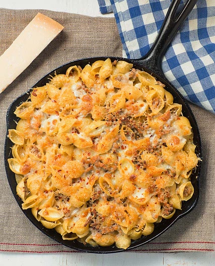 baked pasta with sausage alfredo sauce