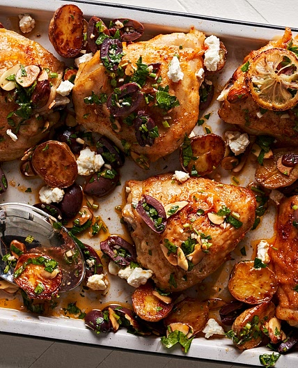 Lemony Chicken & Potatoes With Feta