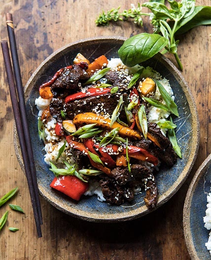 30 Minute Korean Beef and Peppers with Sesame Rice