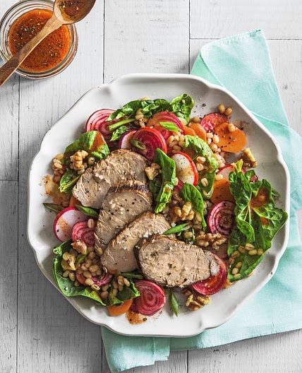 Spinach-and-Barley Salad with Grilled Pork