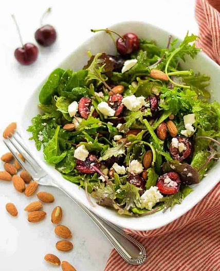 Supergreens Salad with Cherries and Feta