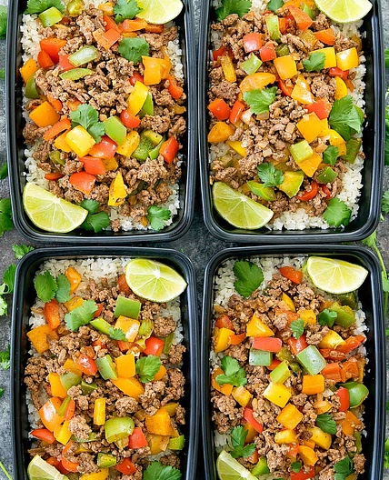 Fajita Bowls with Cauliflower Rice Meal Prep