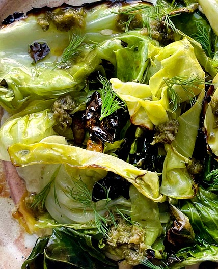 Cabbage with sunflower tahini & grapefruit dressing