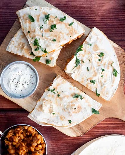 Cheesy Baked Bean Quesadillas With Sausages