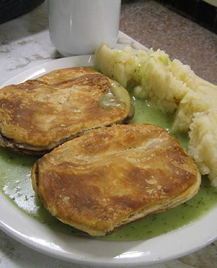 Traditional pie 'n' mash with parsley liquor