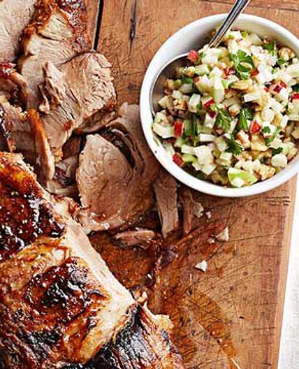 Roast Pork with Apple-Walnut Salsa