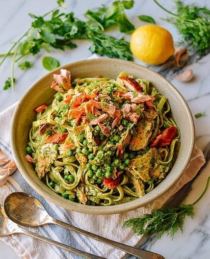 Salmon Pasta with Green Goddess Pesto