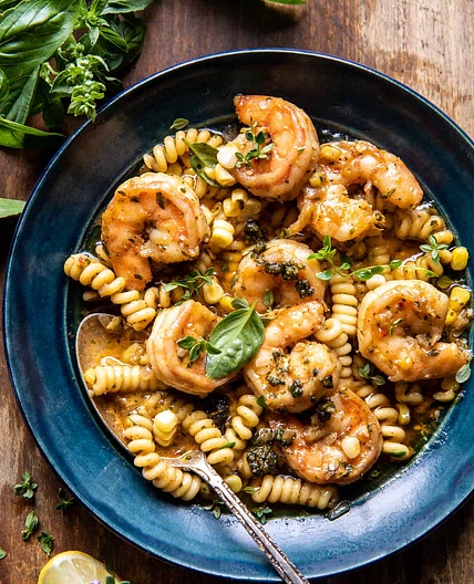 Spicy Lemon Butter Shrimp Scampi with Herbed Corn