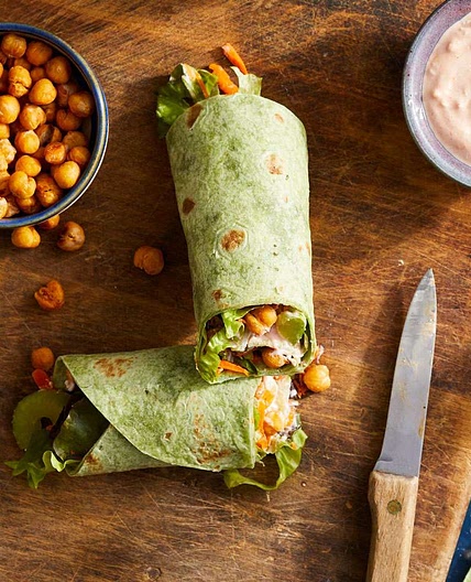 Roasted Buffalo Chickpea Wraps