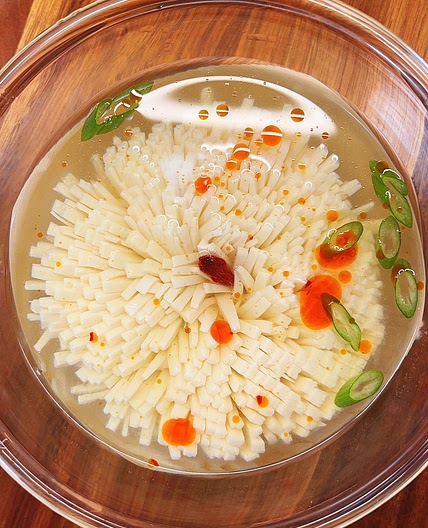 Tofu Soup (flower-shaped tofu with miso and vegetable broth)