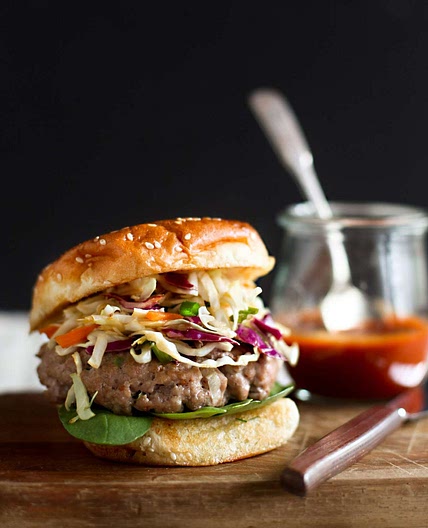 Ginger-Sesame Pork Burgers with Slaw