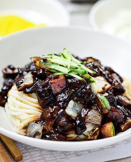 Jajangmyeon (noodles in a black bean sauce)