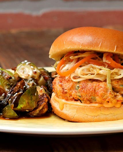 Grilled Bang Bang Shrimp Burger With Asian Brussels Sprouts Recipe by Tasty
