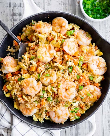 Shrimp Fried Cauliflower Rice {Paleo, Whole30, Keto}
