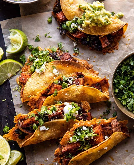 Crispy Chipotle Sweet Potato Tacos with Lime Crema