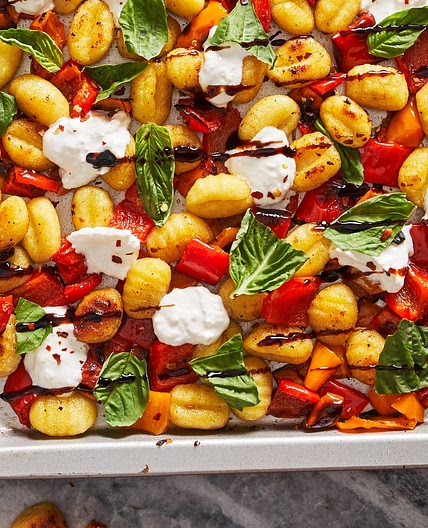 Sheet-Pan Burrata Caprese Gnocchi
