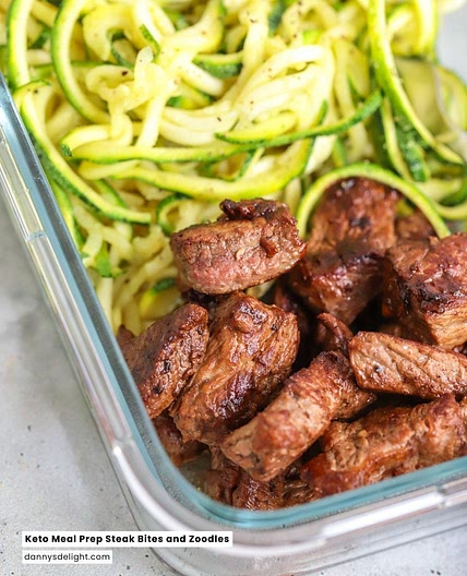 Keto Meal Prep Steak Bites and Zoodles