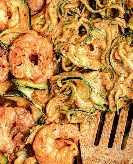 Creamy Keto Mediterranean Shrimp and Zoodles