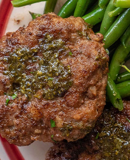 Julia Child's Ground Beef Patties with Onions and Herbs (Bifteck Haché A La Lyonnaise)