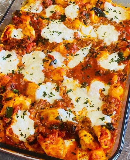 Sausage and Burrata Baked Tortellini