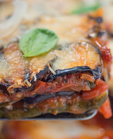 Aubergine and courgette Parmesan bake