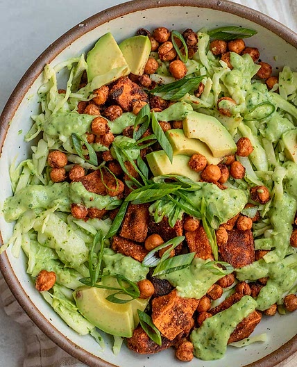 Cilantro Lime Slaw Bowl with Roasted Sweet Potatoes
