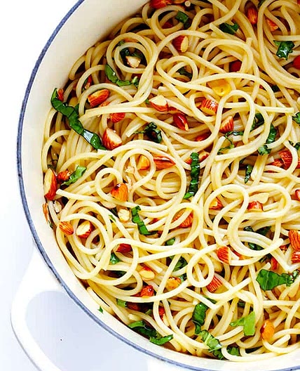 Lemon Basil Spaghetti with Almonds