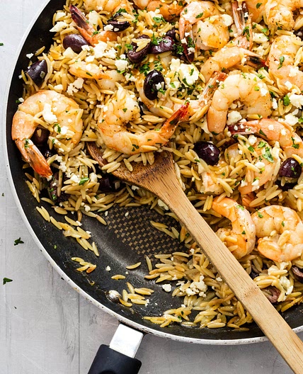 Lemony Shrimp with Orzo, Feta, and Olives
