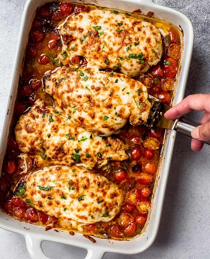 Pesto Baked Chicken with Tomatoes and Mozzarella
