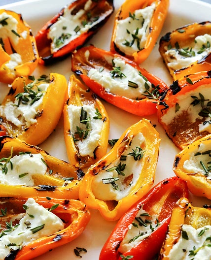 Grilled Mini Sweet Peppers with Goat Cheese