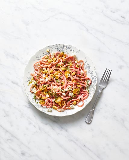Beet Fettuccine With Hazelnuts and Goat Cheese