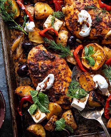 Easy Greek Sheet Pan Chicken Souvlaki and Potatoes