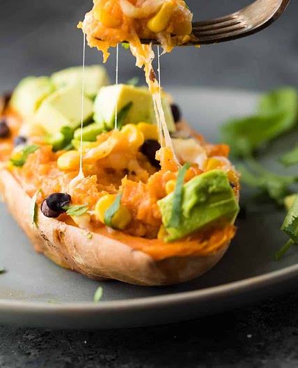 Freezer to Oven Enchilada Stuffed Sweet Potatoes