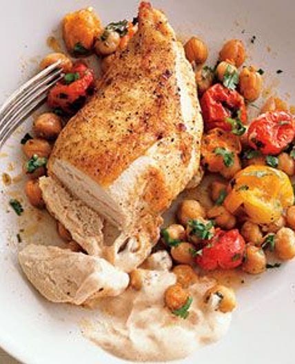 Roast Chicken Breasts with Garbanzo Beans, Tomatoes, and Paprika