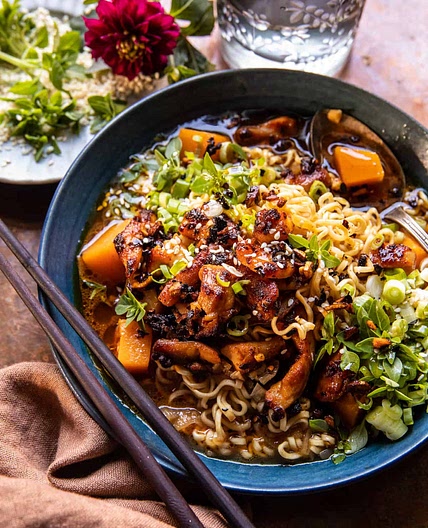 Chili Crisp Chicken and Noodles in Ginger Soy Broth