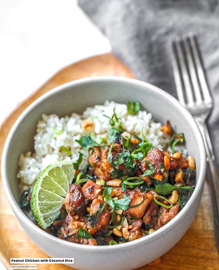 Peanut Chicken with Coconut Rice