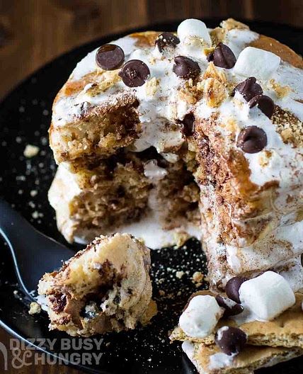 S'mores Pancakes with Cinnamon Syrup