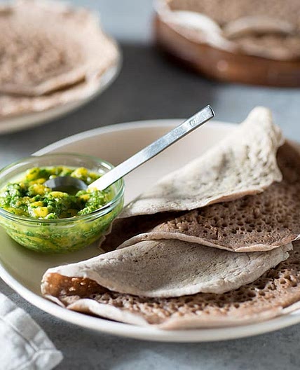 Injera with Cilantro Mango Chutney