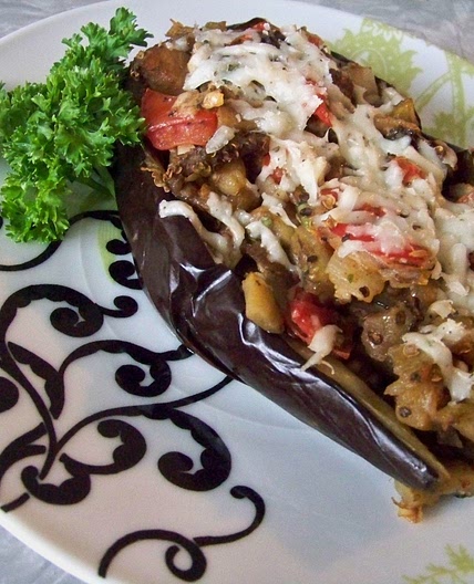 Stuffed Eggplant With Cheese and Tomatoes